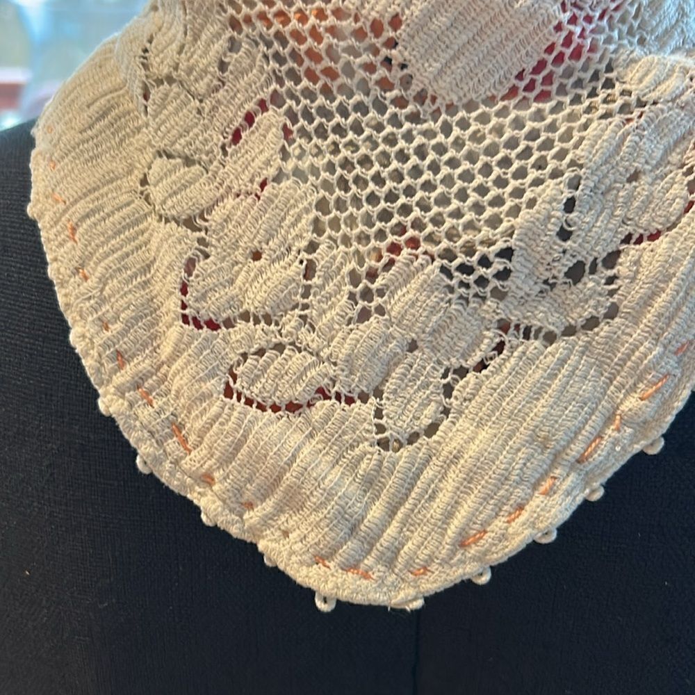 Handcrafted, cotton poly embroidered kerchief neck piece hat head scarf floral - Picture 6 of 12